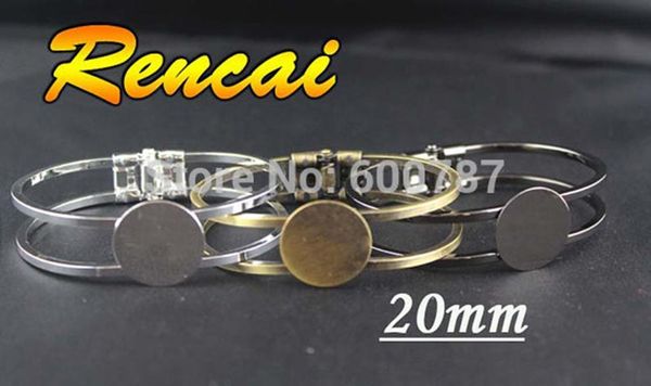 Pulseira plana redonda de 20mm, bandeja em branco, configuração de moldura, cabochão, cameo, vintige, pulseira para mulheres, acessórios de fabricação de joias diy, 5 peças