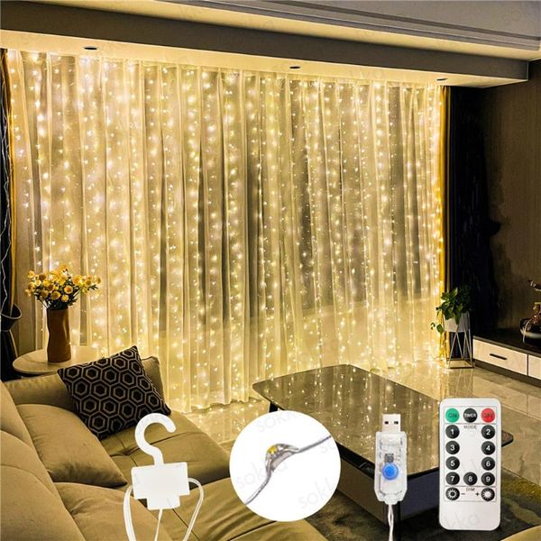 Saiten 3M LED-Vorhang-Schnur-Feenlichter USB-Flash-Weihnachtsjahr-Girlande-Hochzeits-Feiertags-Party-Innenschlafzimmer-Fenster-Dekoration