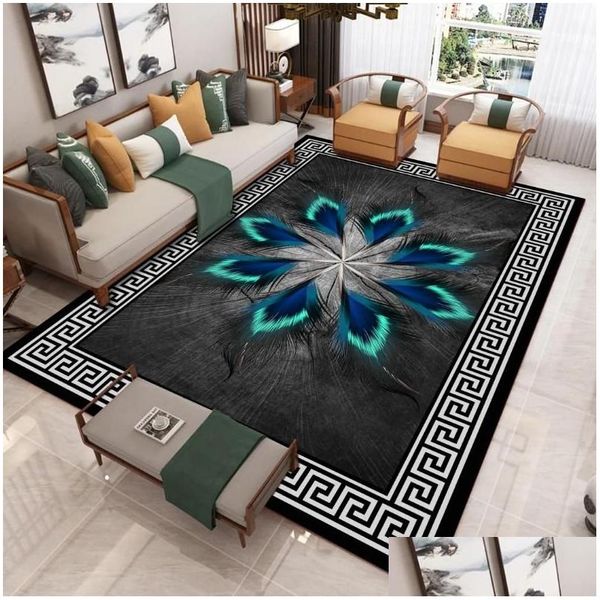 Teppiche Moderner chinesischer Stil 3D-gedruckter Teppich Wohnzimmer Sofa Couchtisch Licht Luxus Decke Home Schlafzimmer FL Bett Matte Drop Deliv Dh4Vs