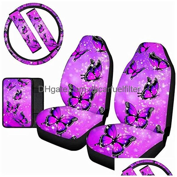 Capas de assento de carro Fronteiro er lilac Big Butterfly Print para braço de braço Pad Wheel de direção