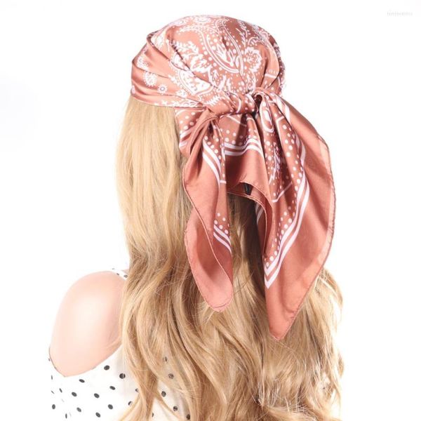 Lenços 70 70 cm bandanas bands de cabelo feminino feminino lenço de cetim quadrado cetim lenço de seda moda Turbante para a cabeça da cabeça Acessórios