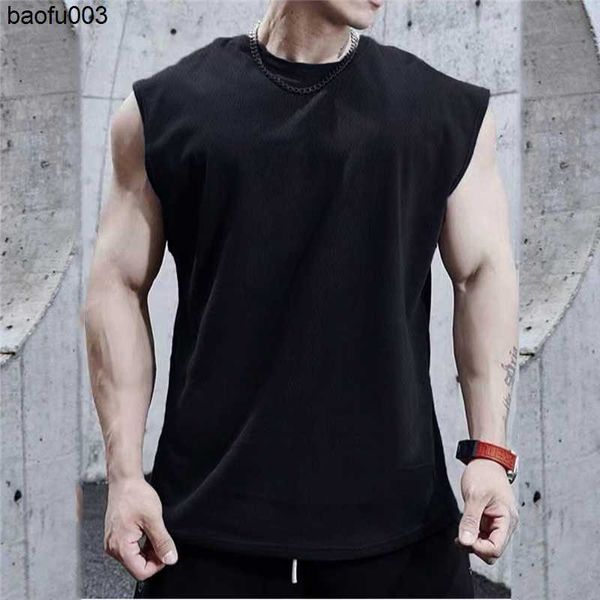 Camisetas masculinas de verão masculino fitness singlets soltos malha tops tanque de bodybuilding tampo top de ginástica vestuário de ginástica esportivo de camisa muscular de tamanho grande J230522