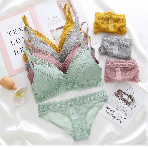 Reggiseni sexy per donna Reggiseno imbottito sottile con filo francese Set reggiseno push-up in pizzo con petto grande Set di biancheria intima per ragazza Candy Color Q0705