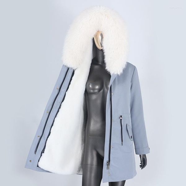 Женские траншеи Coats 2023 Ecofur Faux Fur Parkas Tawraneed Hoodeable Hood Paver Long Parka Winter Jacke Женщины Съемная верхняя одежда уличная одежда