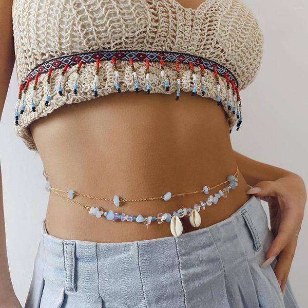 Ketten Mode Legierung Türkis Mehrschichtige Reisperlen Körperkette Perlen Muschel Taille Für Frauen Sexy Strand Urlaub Geschenk Großhandel