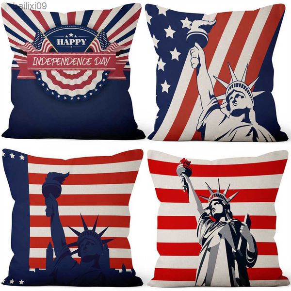 Decorazione per feste 4 luglio USA Independence Day Cuscino per la casa Decorazioni per la casa Bandiera americana Caso Divano per ufficio Tiro 4 pezzi / set 45x45 cm T230522