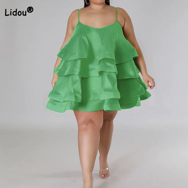 Vestidos de tamanho grande Roupas de verão para mulheres cor de cor de cor sólida com gola quadrada sexy ajustando a alça de ombro PLUS TAMANHO PRINCESS 230520