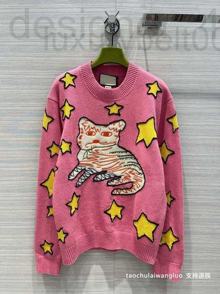 Sweaters femininos Designer de luxo da indústria pesada Star gato bordado de bordado de design de design de sentido, redução de malhas fomentas f6e0 j05r