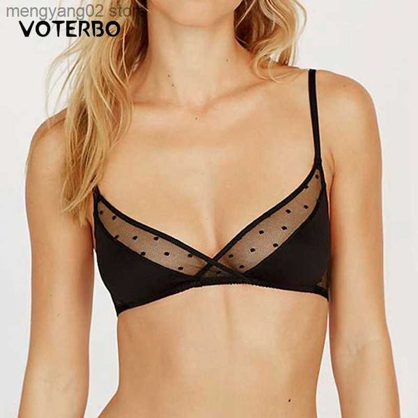 Reggiseni Sexy Bralette in pizzo Donna Reggiseno a rete Reggiseno traslucido Sottile Reggiseno a triangolo Nero Reggiseno Lingerie Reggiseno intimo sfoderato Top T230522