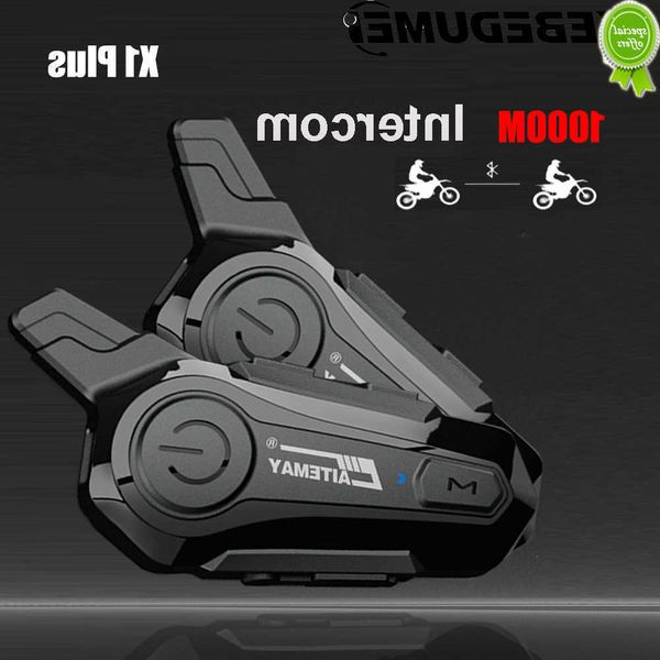 CAR NOVO X1 Plus Bluetooth Intercom Intercom Capacete Bluetooth fone de fone de ouvido Bluetooth para 2 Rider 1000m Intercomunicador Moto Interphone