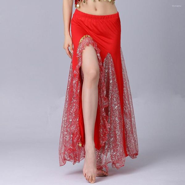 Stage desgaste 9 cores feminino roupas de dança barriga lateral lateral lantejous saia de fio para garotas trajes de cauda de peixe