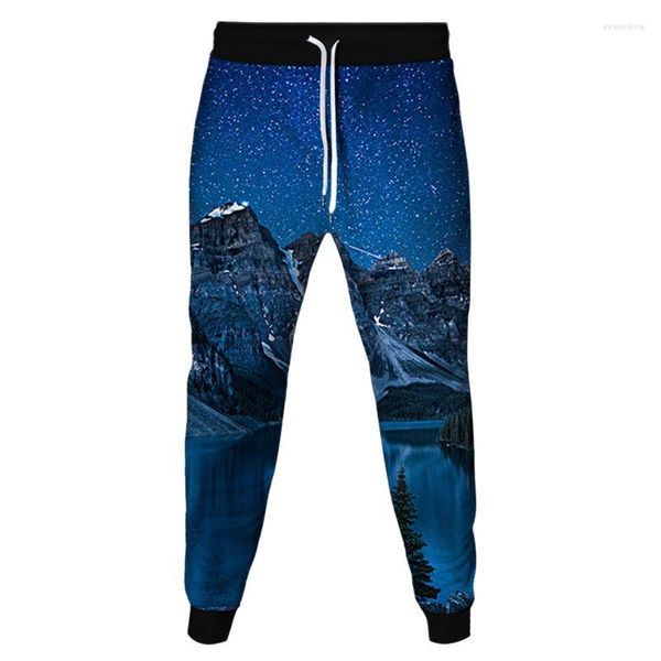 Calça masculina universo noturno galáxia escalada lua mountain planeta impressão harajuku homem homem jogging calça mulher mulher casual calça calça calcinha