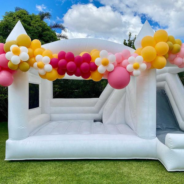 Hot Sale Bounce House com slide para casamento inflável de salto branco castelo castelo air bouncer combinação para crianças adultos festa