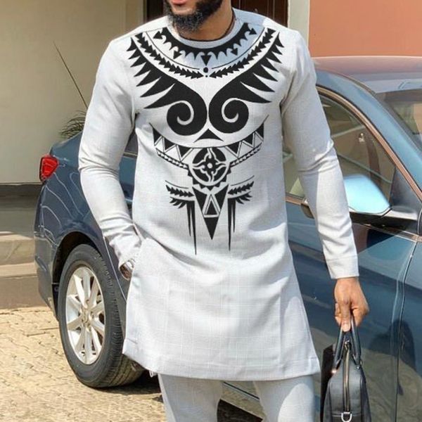 Rousistas masculinos Brand African Man Roupet Set Set Grey Patchwork Tops Design Impresso Sets Men Sets Shirt com Pant African Mody Macho Macho no noivo 230522