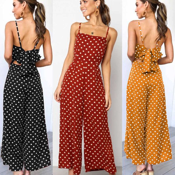 Kadın Tulumları Yükselen Zarif ve Seksi Tulum Kadınlar Kolsuz Polka Nokta Gevşek Pantolon Geniş Bacak Pantolon Tulum Tatil Geri Yay Sıkı Tulum P230522