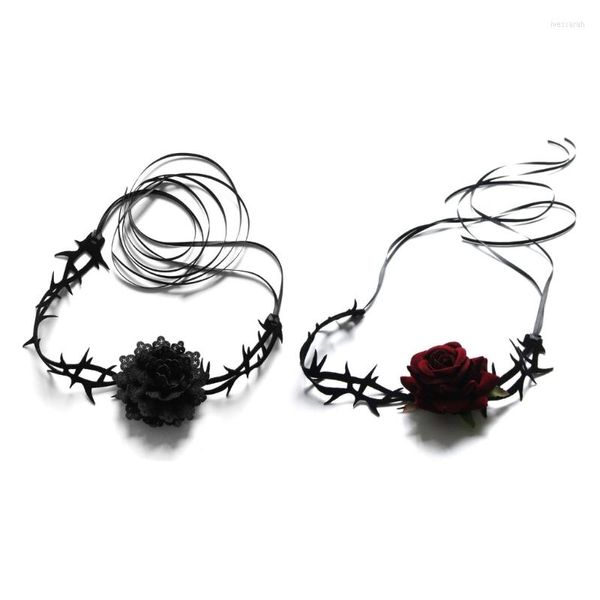 Choker Red Flower Rose Girl Gothic Lolita-Black Crace Collear Collese надежно