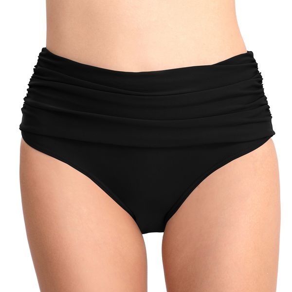 Black High Bikini Bottoms for Women Ruched Biquini Tankini Swimsuits Briefs Women Women Tummy Control Cobertura completa roupas de banho pequena a plus size