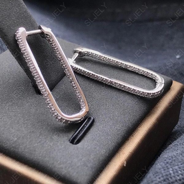 Knot Fashion S925 STERLING Gümüş İlahi İç ve Out döşeli Zirkonya Dikdörtgen Küpe Kadınlar Ekim Yeni Lüks Marka Monako Takı