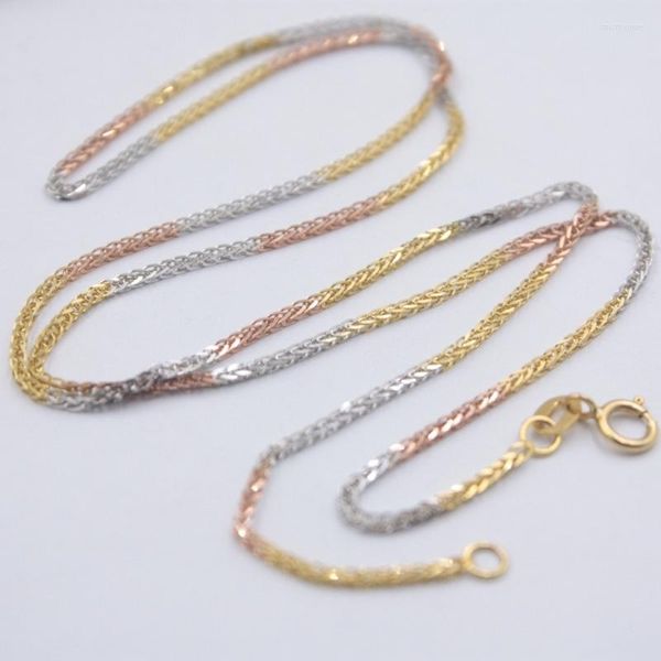 Cadeias 18k Chain de trigo de ouro sólido Chain Women Colar Pure 18kt Multi-Tone 1,2mmW 3.5-4g Presente para jóias finas