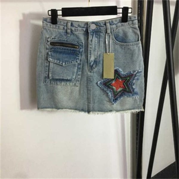 Saia Stell para mulheres nova saia jeans bordada de cinco pontas com calças de segurança forro tamanho S-XL saias de grife roupas femininas vestido curto de verão