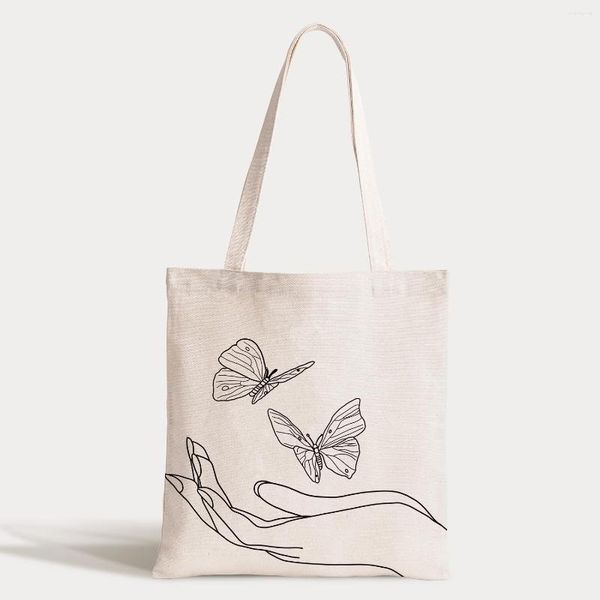 Bolsas de armazenamento desenhos simples de tela de estética casual Bolsa de grande capacidade Shopper Gothic Ins minimalista fêmea minimalista
