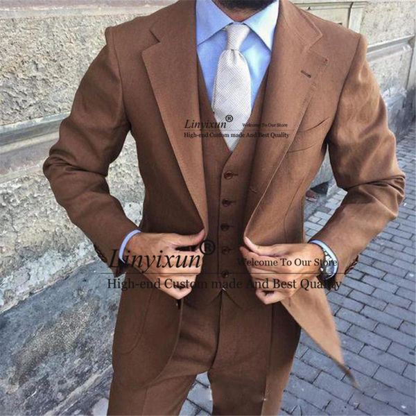 Ternos masculinos blazers clássicos homens marrons forma formal blazer blazer slim fit wedding noivo smoking banquete de 3 peças cesto de capa de colete