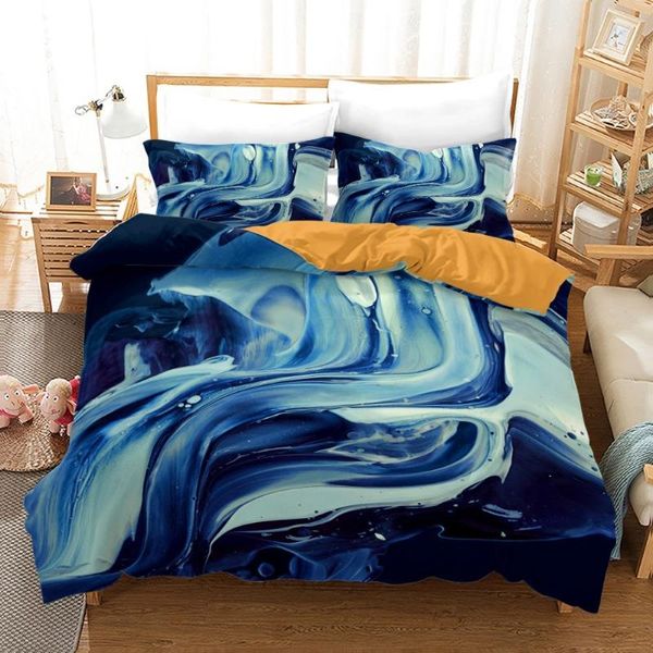 Set di biancheria da letto FAXCM GJILY 3 pezzi copripiumino in marmo colorato set ragazzo ragazza modello rosso blu copripiumino astratto liquido