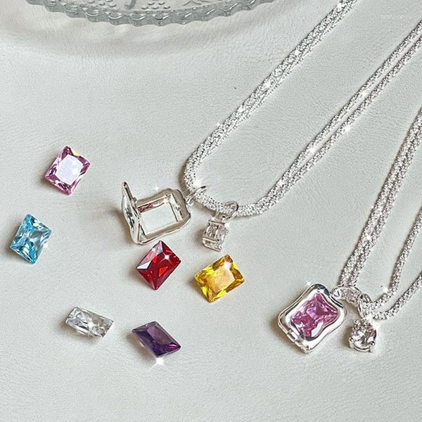 Le catene Super Flash Square possono essere sostituite con 6 tipi di collana di gemme colorate N Wear Method Female Clavicola Chain Jewelry