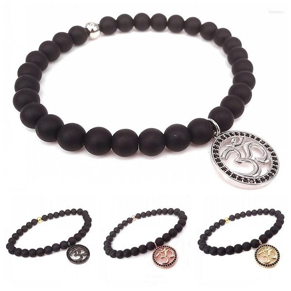 Bracelets de charme fosco onxy Stone Stone Pulseira de ioga Charms om meditação yogi lotus ohm chakra para homens homens presentes