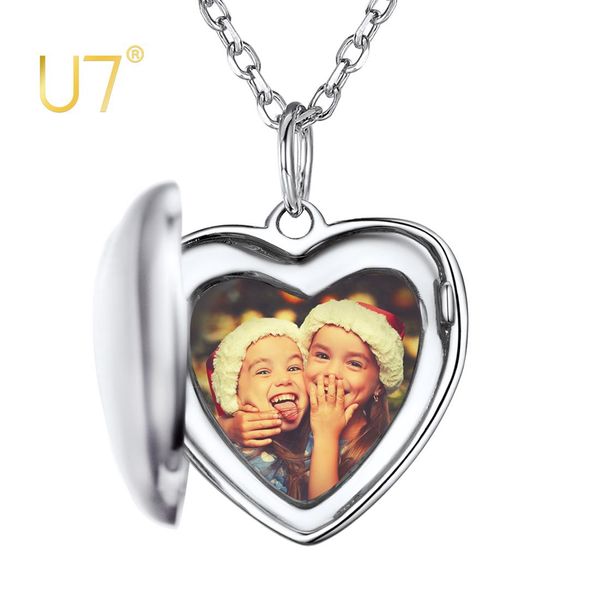 Ciondoli U7 Ciondolo a cuore piccolo in argento sterling 925 Collane con medaglione classico con foto di memoria personalizzate per donne e ragazze