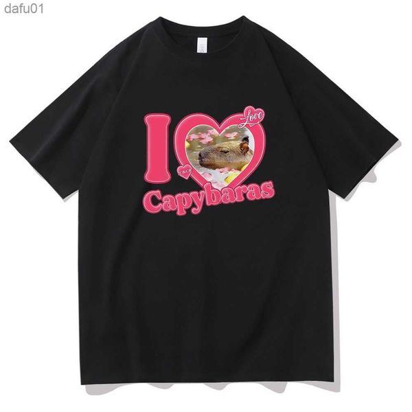 T-shirt da uomo I Love Capybaras Stampa Uomo Donna Moda Casual T-shirt larghe Girocollo Hip Hop Uomo Divertente Tshirt T-shirt uomo Uomo Streetwear L230520