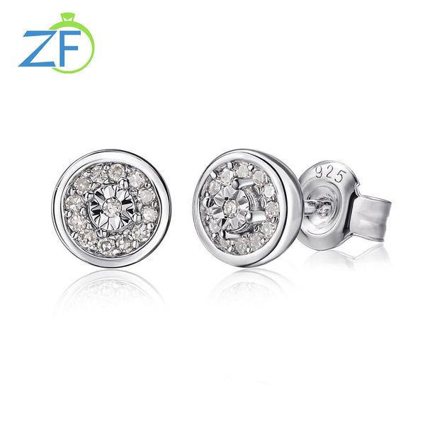 Orecchini GZ ZONGFA Orecchini a lobo rotondi in argento sterling 925 puro per le donne Test di diamanti da 0,11 ct superato 7 * 7 mm Gioielleria raffinata placcata rodio