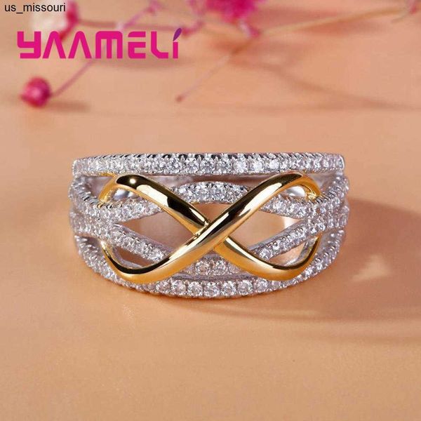 Anelli a fascia in argento sterling 925 Infinity Love Ring Shining Cubic Zircon Bowknot Lettera 8 Eternity Promise Jewelry per Woman Girlfriend J230522