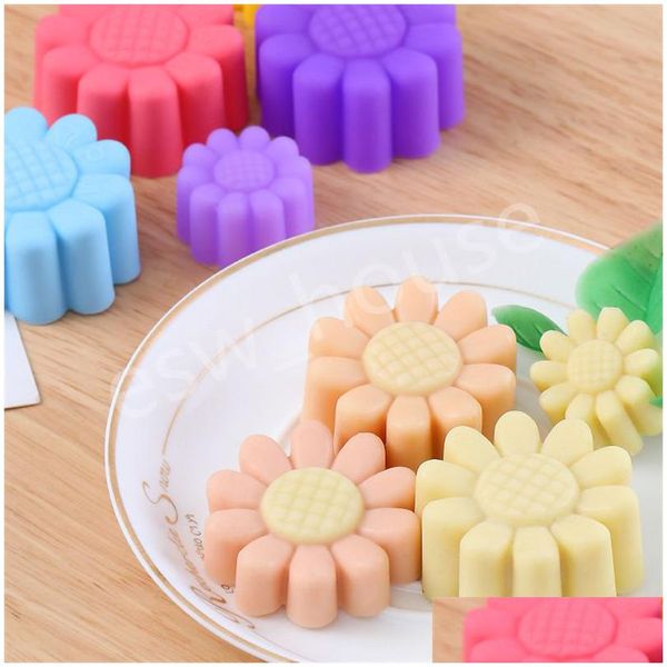 Moldes de cozimento Flores 3D Jelly mod mode sile girassol mousse bolo de pudim fondeante moldes de chocolate cozinha ferramentas de cozinha entrega homd dhv4h