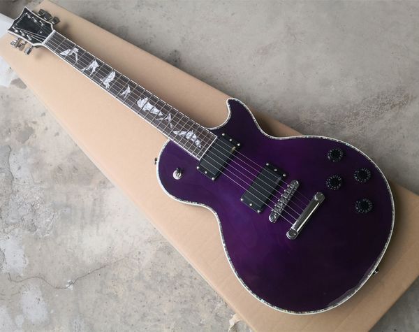 Fabbrica chitarra elettrica viola con ponte fisso, rilegatura in perle colorate, offerta logo/colore personalizzato