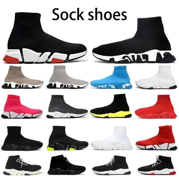 Tasarımcı Çorap Ayakkabıları Erkek Kadın Graffiti Beyaz Siyah Kırmızı Bej Pembe Açık Dantel Neon Neon Sarı Çorap Hız Runner Trainers Düz Platform Spor Kabarcıları Günlük 36-45