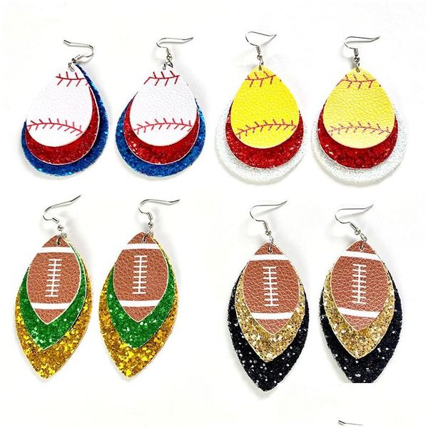 Charm Orecchini a sfera personalizzati Rugby Baseball Pelle Accessori per gioielli moda donna Forniture regalo Drop Delivery Dhokx
