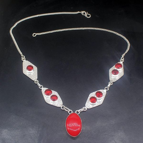 Catene Gioielli Hermosa Elegante Corallo rosso naturale Granato Collana a catena color argento per donna Regalo da donna 34cm 20235154Catene