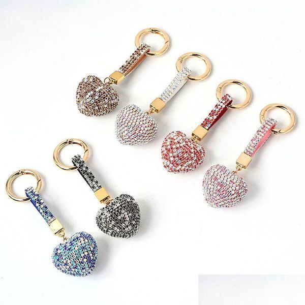 Chaços de chaves de diamante coração pêssego shinestone Keychain Bol