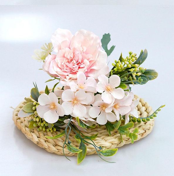 Fiori decorativi Rosa artificiale Ortensia Bouquet finto Decorazione domestica Disposizione dei fiori di nozze Materiale Ghirlanda di peonia