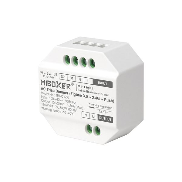 Miboxer Tri-C1ZR ZIGBEE 3.0+2.4G AC 110-240V TRIAC Dimmer Push Switch RF Dimmer Uygulaması /Ses /Uzaktan Kumanda