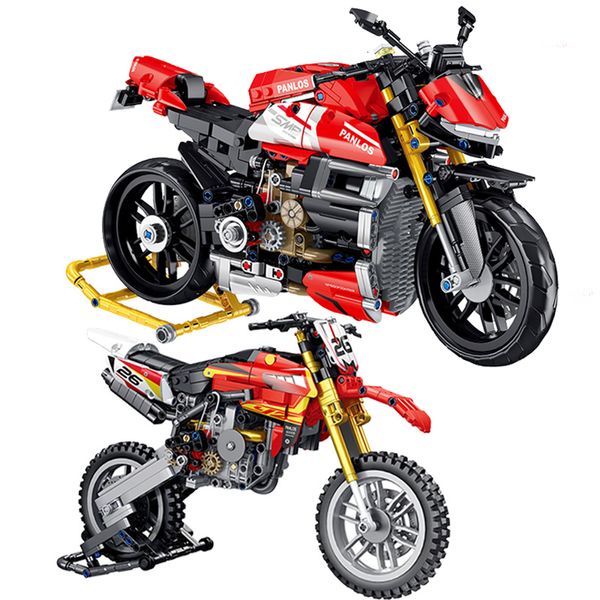 Blocca il puzzle motocicletta moto ad alta tecnologia Expert Construction Racing Car Building Built Speed Speed Race Moto Brick Kids Toy