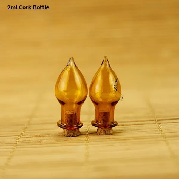 20pcs Fashion Promotion Amber 2ml Mini Glass Corks Bottle Small Cosmetic Jar Stopper Vial Decorative Refillable Container For Pendants
