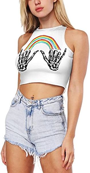 Colete de Rainbow Print Womens Cultas Etnicas Altas Pescoço Top Cami Tank Tampe T-shirt Mulher Tiened Camada