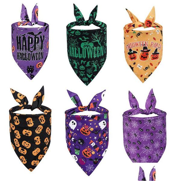 Abbigliamento per cani 7 stili Halloween Asciugamano saliva per animali domestici Stampa di cartoni animati Cani Sciarpa a triangolo Decorazione per feste di carnevale Drop Delivery Home Garde Dh4Ka