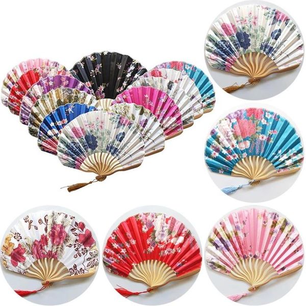 Fãs de estilo de estilo japonês chinês segurou o padrão personalizado de seda impressa ventiladores dobráveis ​​fãs de mão de casamento sn4160