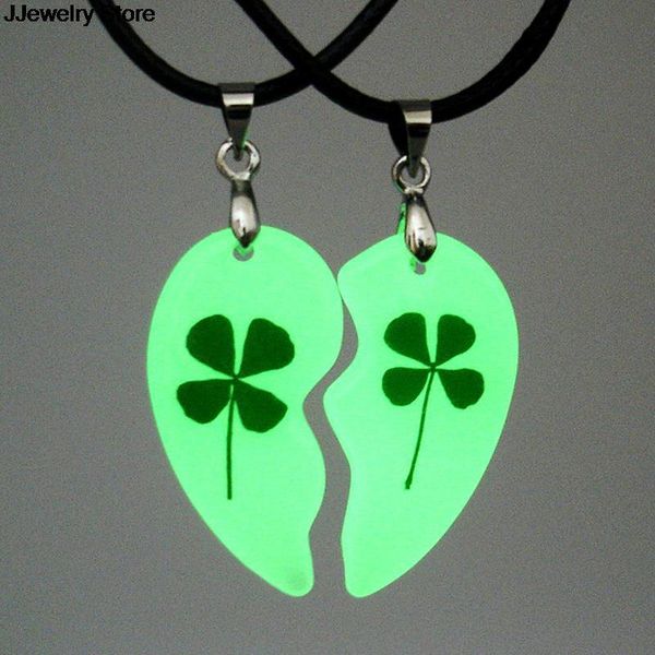 Anhänger Halsketten Leuchtendes Paar 2 Teile/Paar Herzform Halskette Natürliche Trockenblume Glow In The Dark Schmuck Geschenk