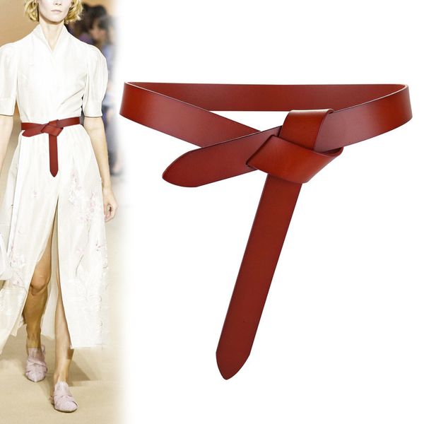 Outros acessórios de moda Design Knot Cowskin Belts feminino macio de couro com cinta com cinta com cintura de cintura Lady Lady Bands Long Women Belt 230523