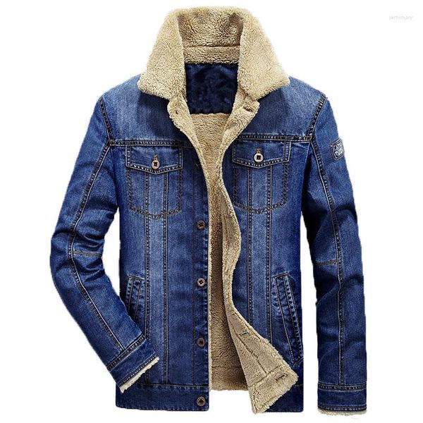 Jaquetas masculinas homens de lazer de inverno lazer térmico forro de lapela de lapela de manga comprida roupas de algodão grande tamanho casual jeans quentes de jeans