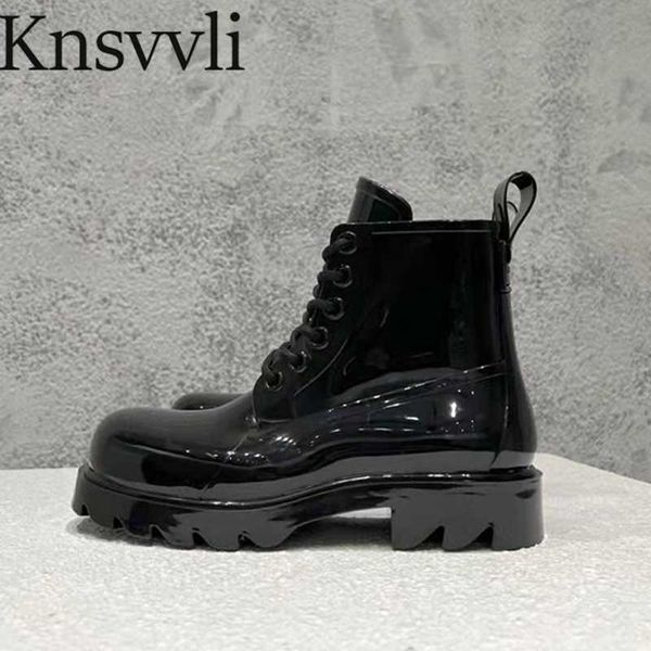 Dicke Sohle Regen Schuhe Frauen Schnüren Runde Kappe Flache Kurze Stiefel Gummi Wasserdichte Regen Stiefel Unisex Runway Regen Schuhe mann X230523